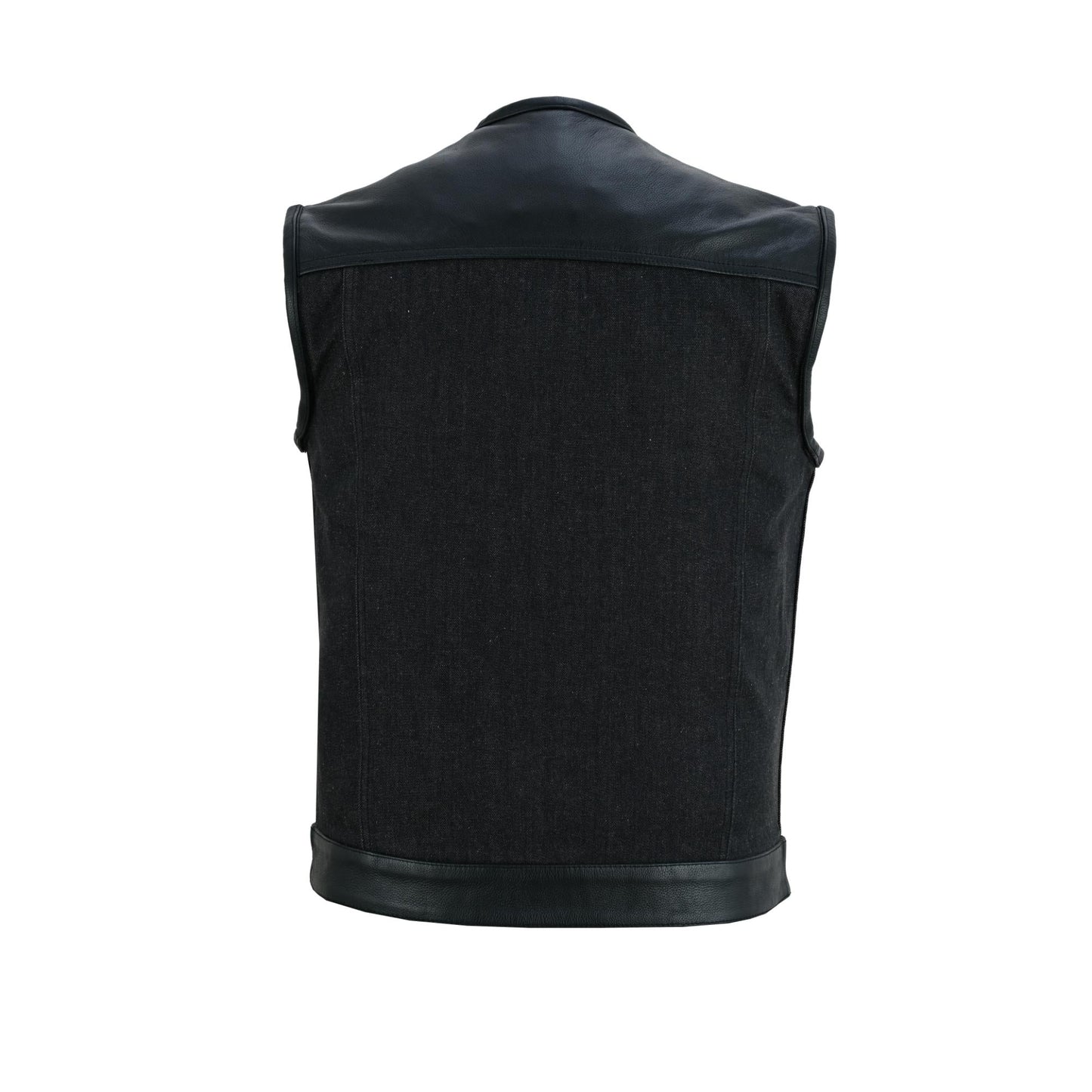 DM901   Men's Leather/Denim Combo Vest Without Collar