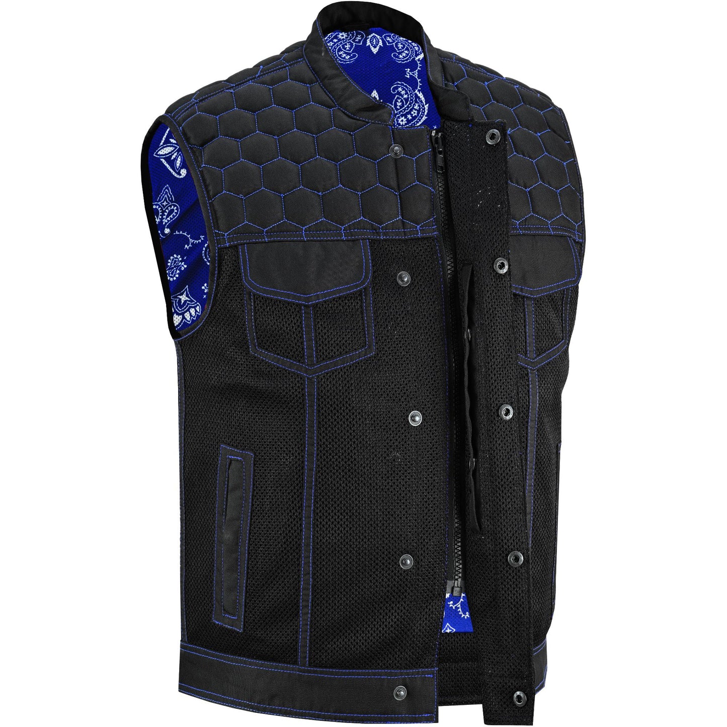 Blue Soul Men’s Black Mesh Textile Vest with Blue Paisley Liner