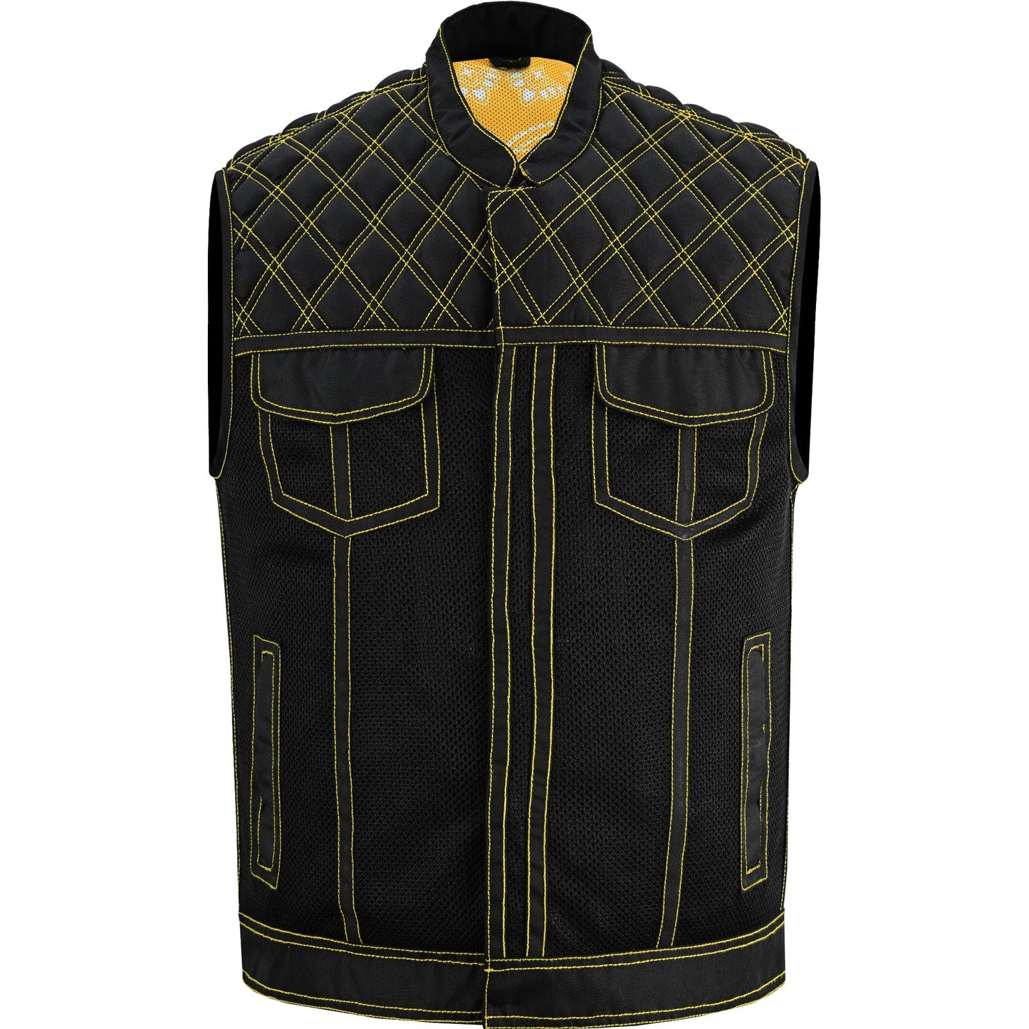 Nitro Rush Men’s Black Mesh Textile Vest with Yellow Diamond Stitch