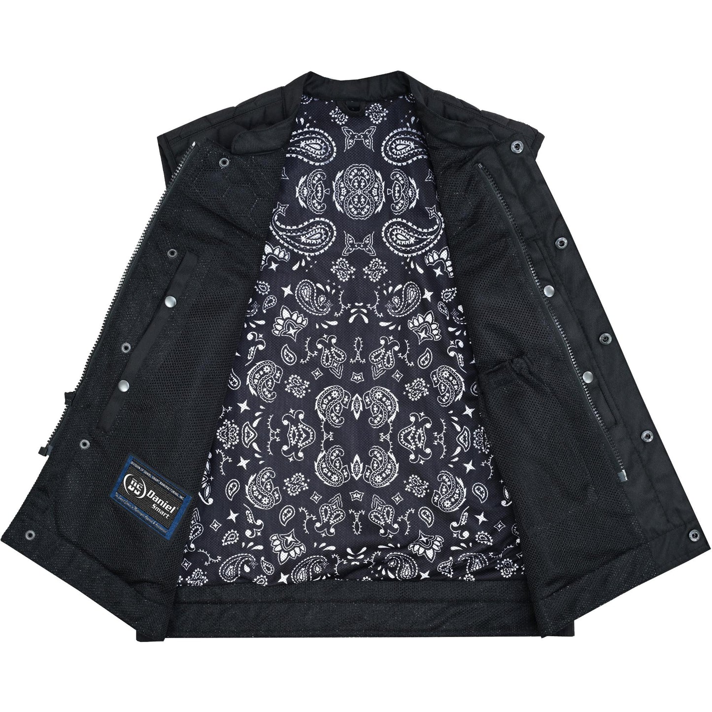 Mesh Rave Men’s Black Mesh Textile Vest with Black Paisley Liner