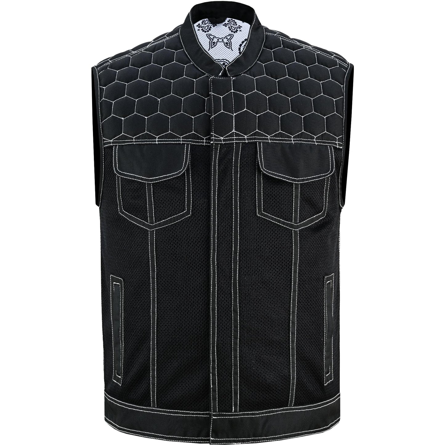 Dark Striker Men’s Black Mesh Textile Vest with White Paisley Liner