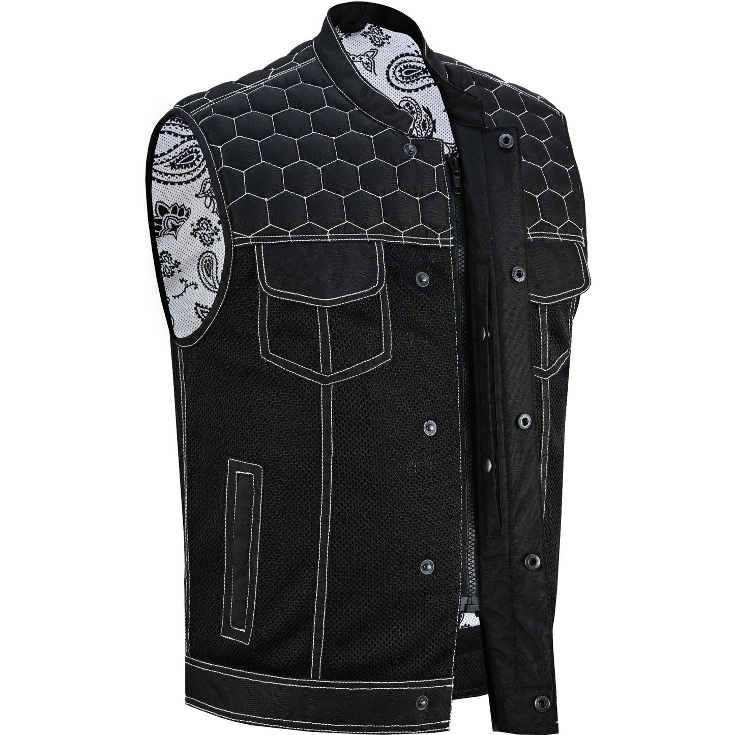 Dark Striker Men’s Black Mesh Textile Vest with White Paisley Liner