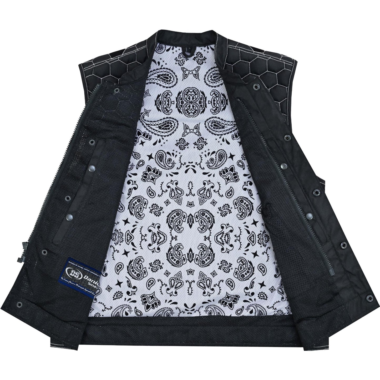 Dark Striker Men’s Black Mesh Textile Vest with White Paisley Liner