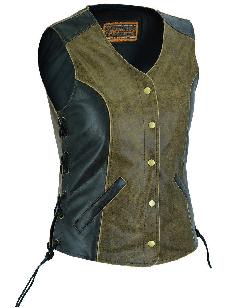 DS214  Women's Stylish Longer Body &frac34; Vest - Side Laces - Two Tone