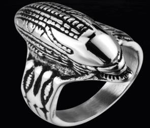 R169 Stainless Steel Alien Head Biker Ring