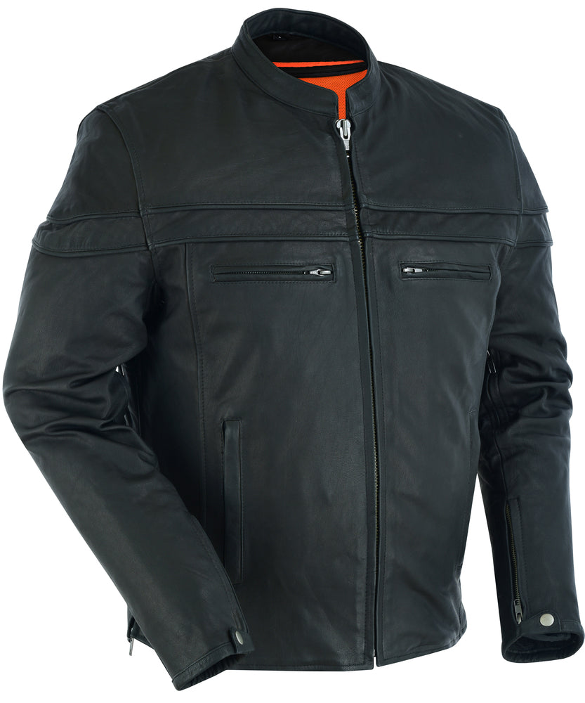 DS768 Men's Sporty Lightweight Leather Cross Over Jacket