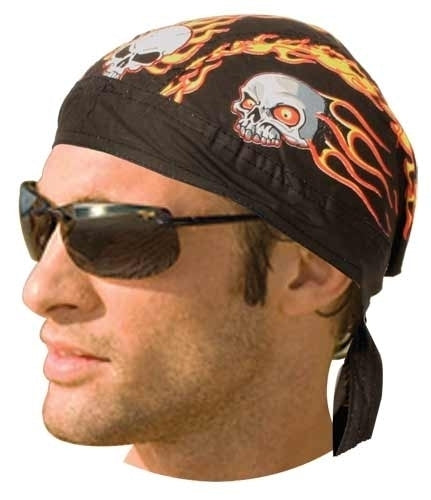 HW2611 Headwrap Flaming Skulls