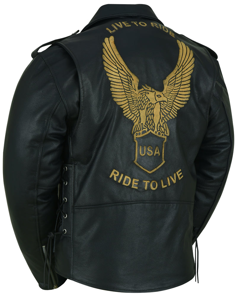 DS759 Men's Eagle Embossed Live To Ride - Ride To Live Classic Black