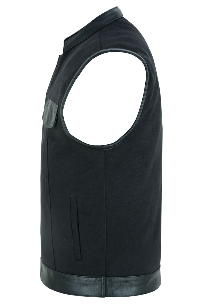 DS685 Canvas Material Single Back Panel Concealment Vest W/Leather Trimming