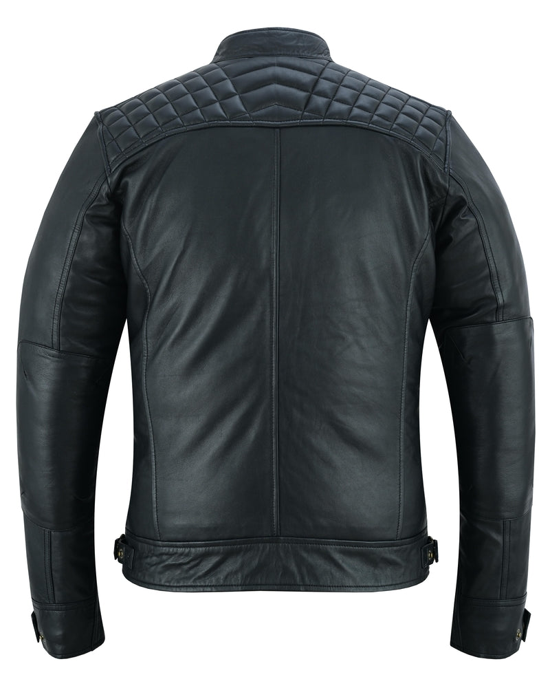 Men's Faux Leather Jacket With Snap Button Collar