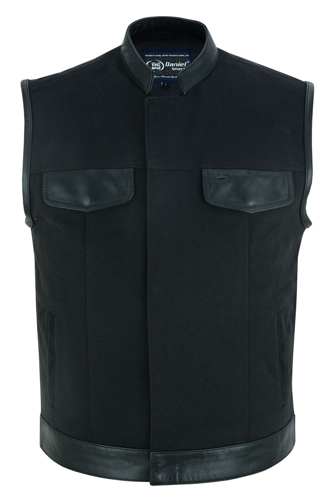 DS685 Canvas Material Single Back Panel Concealment Vest W/Leather Trimming