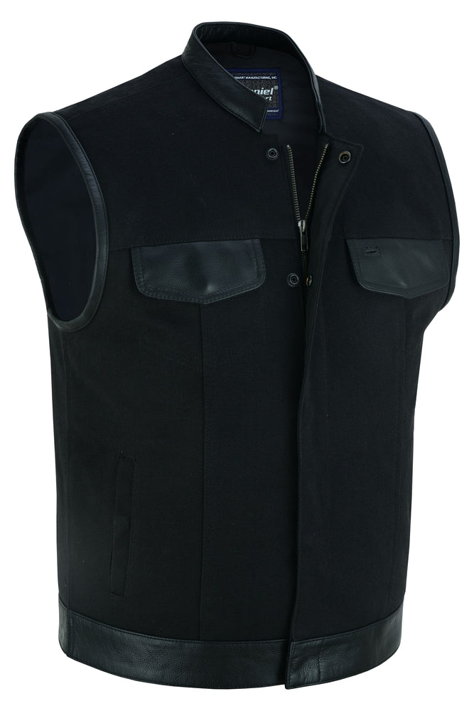 DS685 Canvas Material Single Back Panel Concealment Vest W/Leather Trimming